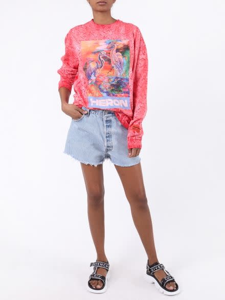 8) Multicolored Heron Long-Sleeve T-Shirt Fuchsia