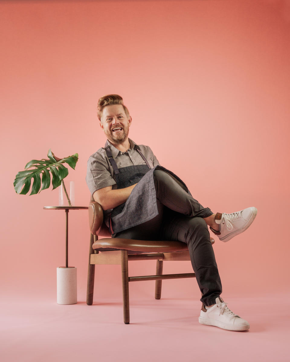 "When I am in front of a camera I am really weird about not eating a lot and not being full on camera and having space in my brain and on my palette to judge other people's food," Blais says of his favorite snacks while shooting. "So it’s like — sparkling water and fresh fruit." (Photo: Four Flamingos)