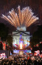 Fireworks over Buckingham Palace mark the end of The Diamond Jubilee Concert from The Mall on June 4, 2012 in London, England. For only the second time in its history the UK celebrates the Diamond Jubilee of a monarch. Her Majesty Queen Elizabeth II celebrates the 60th anniversary of her ascension to the throne. Thousands of well-wishers from around the world have flocked to London to witness the spectacle of the weekend's celebrations. (Photo by Peter Macdiarmid/Getty Images)