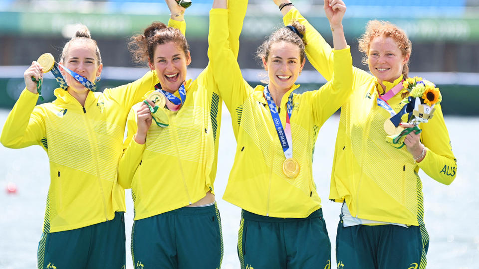 Lucy Stephan, Rosemary Popa, Jessica Morrison and Annabelle Mcintyre, pictured here celebrating.