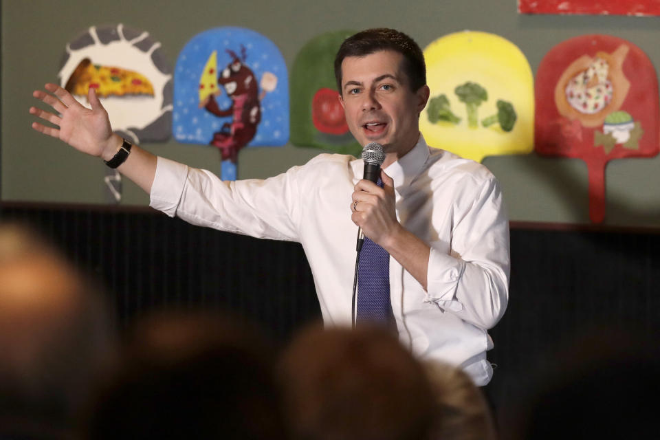 Democratic presidential candidate former South Bend, Ind., Mayor Pete Buttigieg speaks at a campaign event Tuesday, Feb. 4, 2020, in Hampton, N.H. (AP Photo/Elise Amendola)