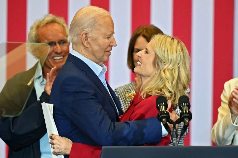 Joe Biden hugs Kerry Kennedy after she publicly endorsed his presidential campaign