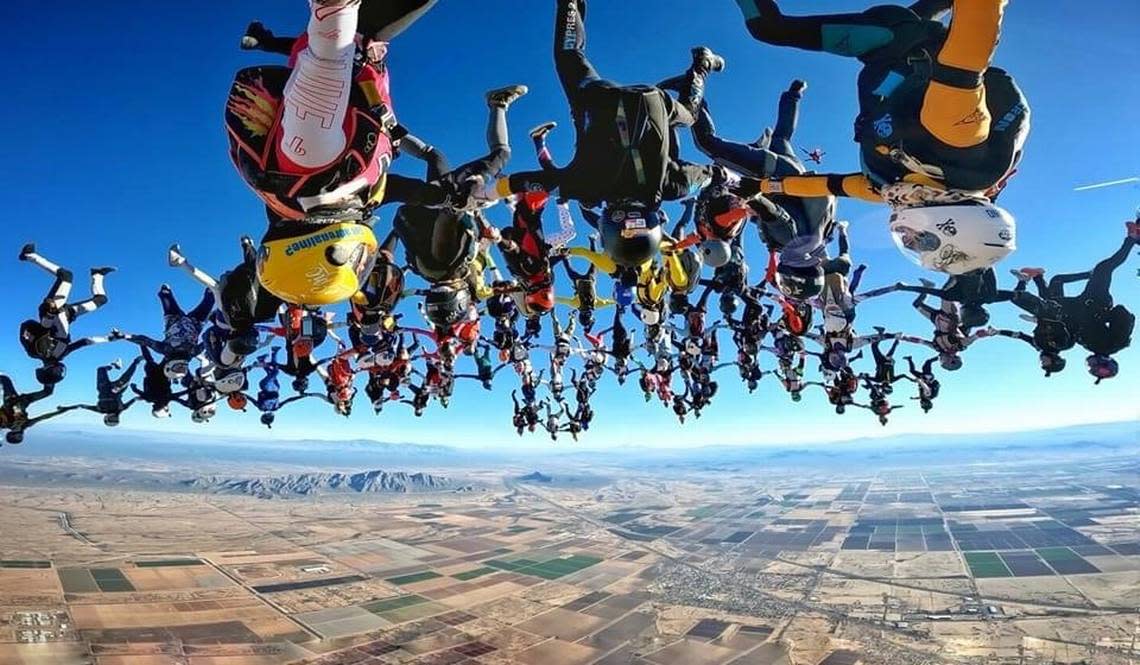 Dozens of the world’s most elite female skydivers set the world record for largest vertical formation during a jump in Arizona, Nov. 25, 2022. Then, they did it again.