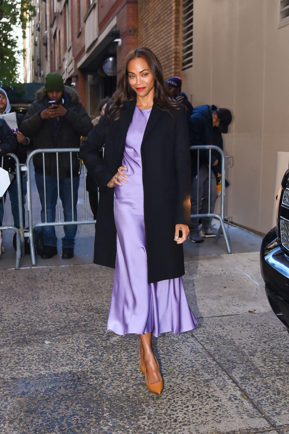 new york, new york   november 28 zoe saldana attends a morning show at the abc studios in manhattan on november 28, 2022 in new york city photo by robert kamaugc images