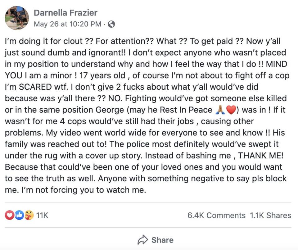 darnella frazier facebook post