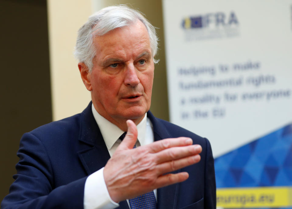 EU chief Brexit negotiator Michel Barnier speaking on security cooperation in Vienna (Reuters)