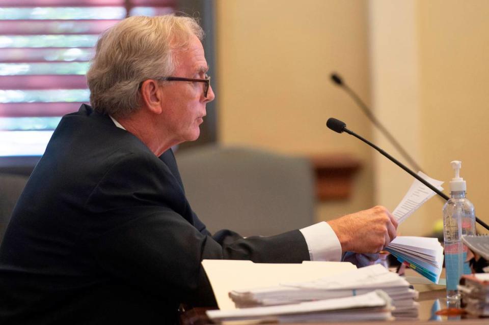 Branissa Stroud’s lawyer, Michael Holleman, during a court hearing for Taylor’s case against DHS at Hancock County Chancery Court in Bay St. Louis on Monday, Sept. 12, 2022. Hannah Ruhoff