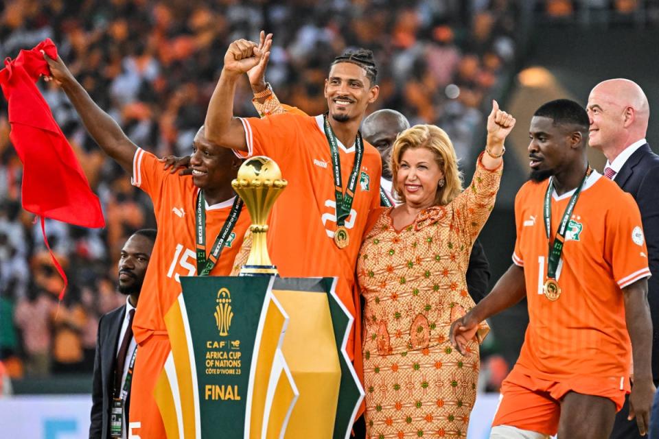 Haller and Ivory Coast celebrate winning the Africa Cup of Nations (AFP via Getty Images)