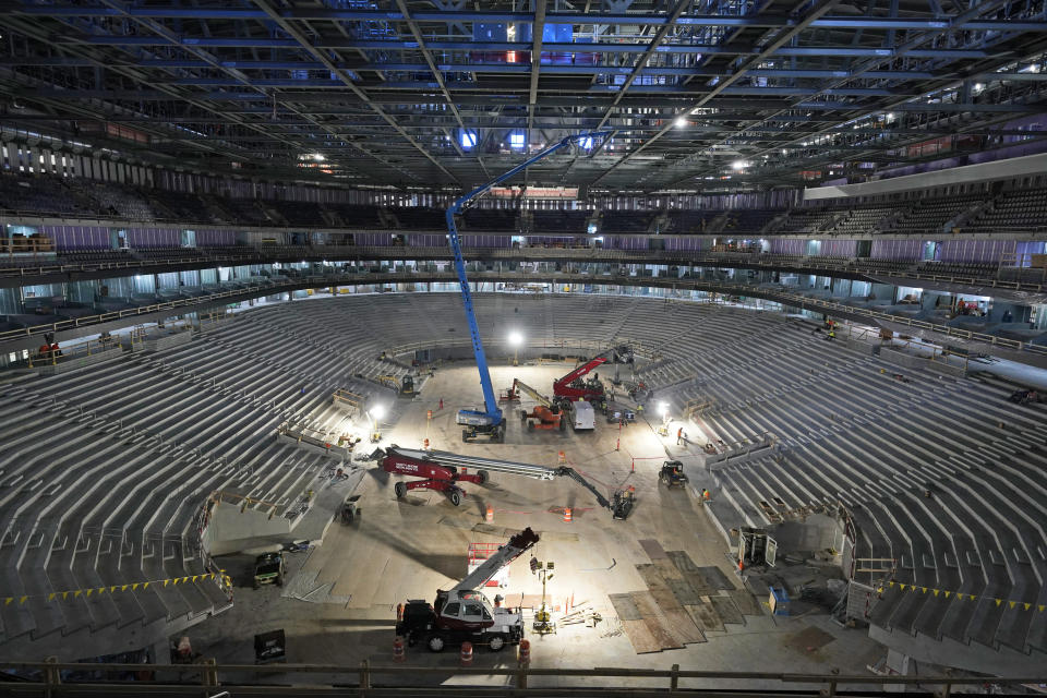 Construction continues at UBS Arena, the future home of the New York Islanders NHL hockey team, in Elmont, N.Y., Thursday, June 3, 2021. The building will have all the bells and whistles and be better accessible to Islanders fans than the recent temporary home in Brooklyn, and the hope is it will provide a strong home-ice advantage for decades to come. (AP Photo/Seth Wenig)