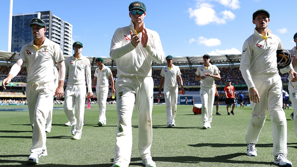 David Warner, Steve Smith and Cameron Bancroft. (Photo by Ryan Pierse/Getty Images)