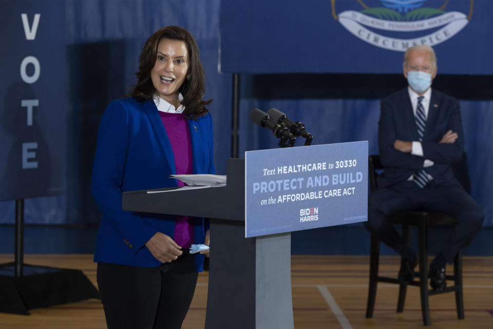 Democratic presidential nominee Joe Biden should pay close attention to Michigan Governor Gretchen Whitmer and the opposition she's facing from the Republican-controlled state legislature and courts. (Photo: JIM WATSON via Getty Images)