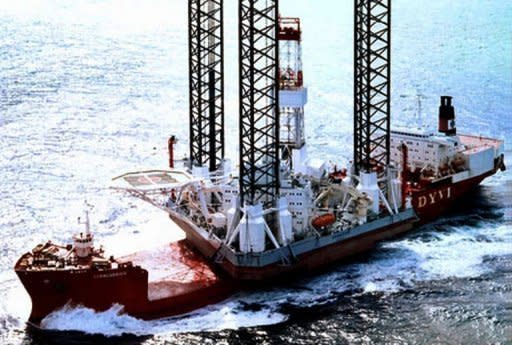 This undated picture, released by Arktimor Neftegaz Razvedka (AMNGR), shows the Kolskaya oil rig. A jack-up oil rig, the Kolskaya, with 67 people on board was being towed from the Kamchatka peninsula across the sea towards Sakhalin island when it got caught up in a storm, capsized and sank within 20 minutes on Sunday