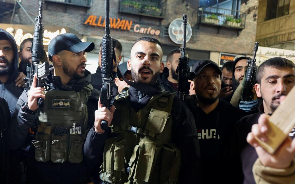 People in Jenin, West Bank, protest against the killing of Saleh al-Arouri