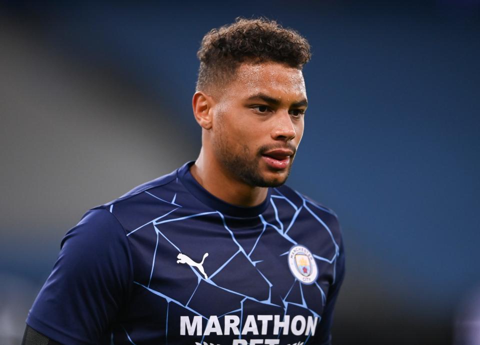 Manchester City goalkeeper Zack Steffen warms up ahead of the English League Cup third-round match against Bournemouth on Thursday.