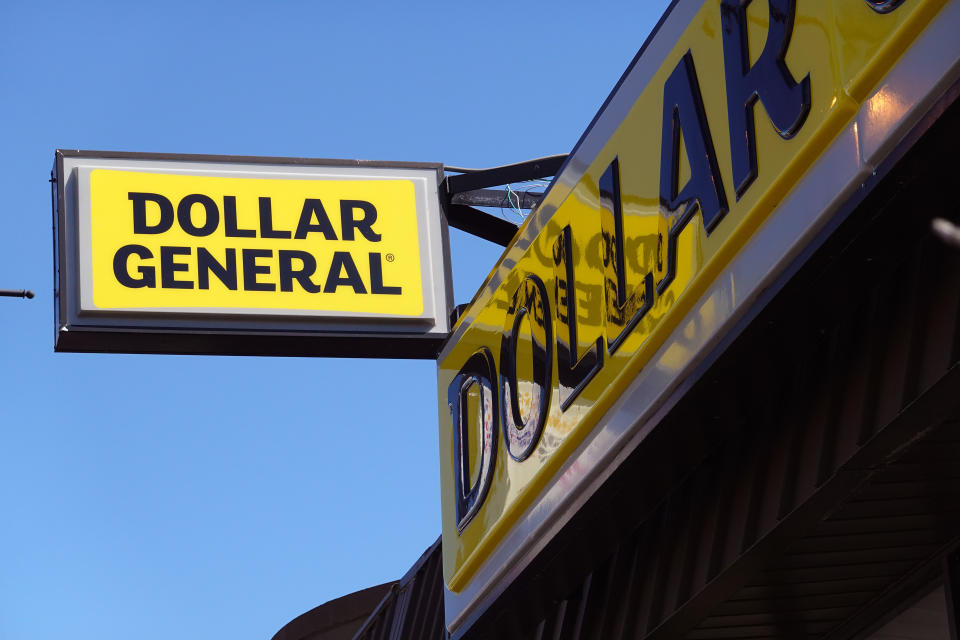 A sign hangs above a Dollar General store on August 31, 2023, in Chicago, Illinois. (Scott Olson/Getty Images)