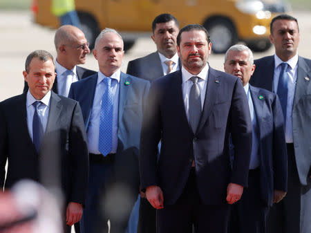 Lebanon's Prime Minister Saad al-Hariri arrives at the Queen Alia International Airport in Amman, Jordan March 28, 2017. REUTERS/Muhammad Hamed