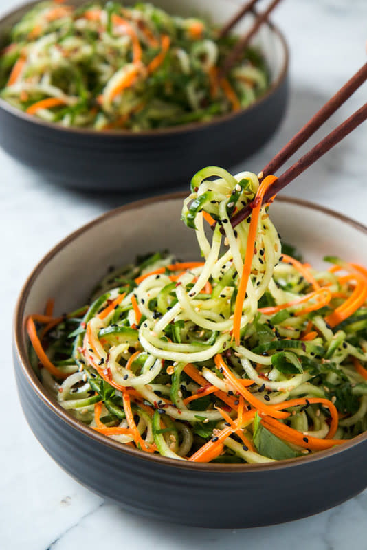 <p>Will Cook for Friends</p><p>This spiralized, noodly, sweet and tangy sesame vinaigrette cucumber salad is great to add to your Mother's Day lunch!</p><p><strong>Get the recipe: <a href="http://www.willcookforfriends.com/2015/08/asian-sesame-cucumber-salad.html" rel="nofollow noopener" target="_blank" data-ylk="slk:Asian Sesame Cucumber Salad;elm:context_link;itc:0;sec:content-canvas" class="link rapid-noclick-resp"><em>Asian Sesame Cucumber Salad</em></a></strong></p>