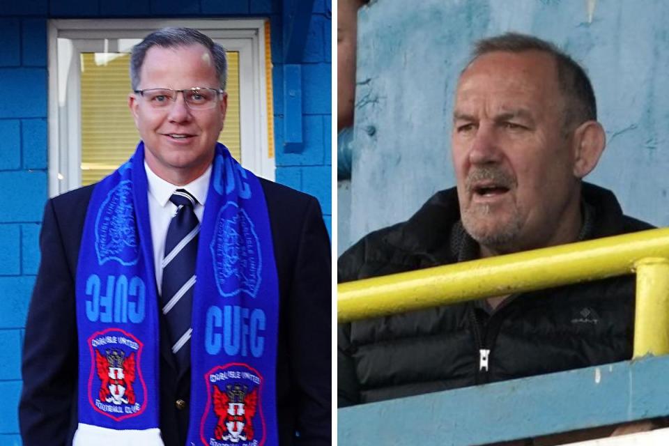 United, under Tom Piatak, left, have awarded the East Stand contract to former Blues owner Fred Story's firm, right <i>(Image: Barbara Abbott)</i>