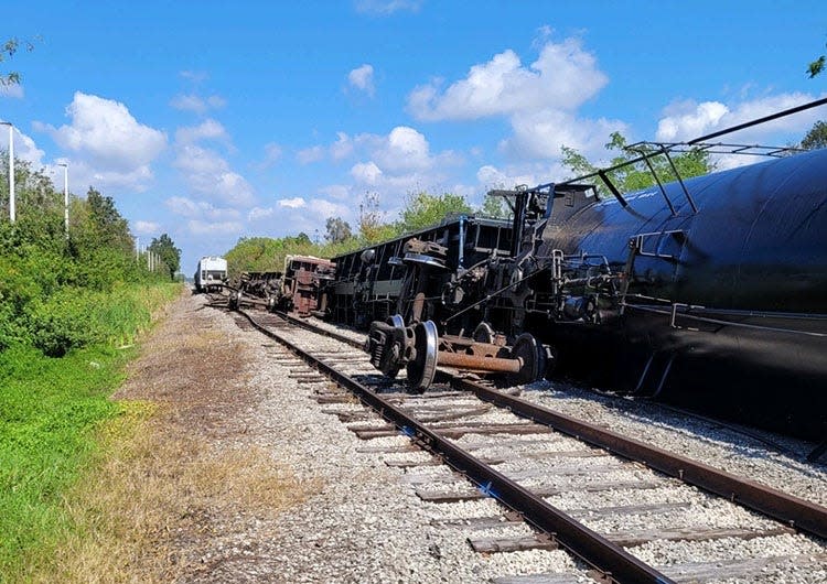 A train carrying sheetrock and thousands of gallons of liquid propane gas derailed at 301 Boulevard East and 16th street on Tuesday, Feb. 28, 2023. There were no injuries reported and there has been no evidence for a leak, officials said.