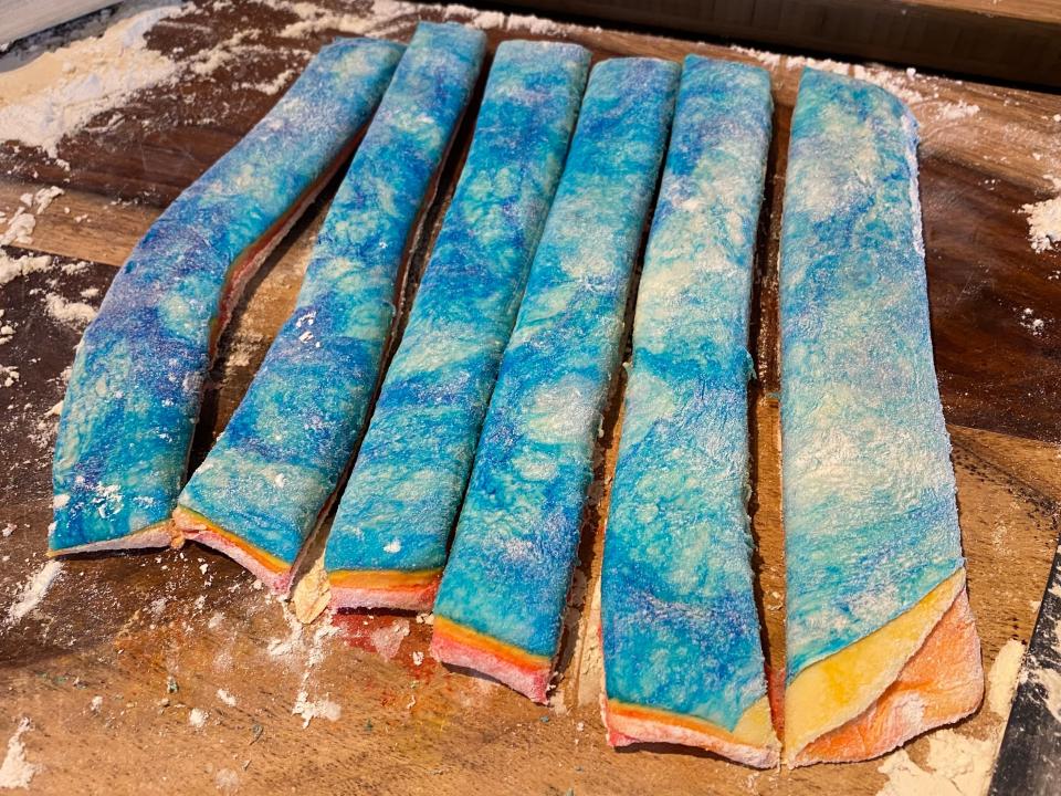 Rainbow Bagels 8 cut into strips