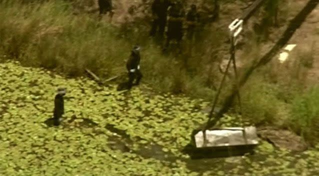 Police found a large steel box submerged in chest-deep water at 8am on Thursday morning. Photo: 7 News
