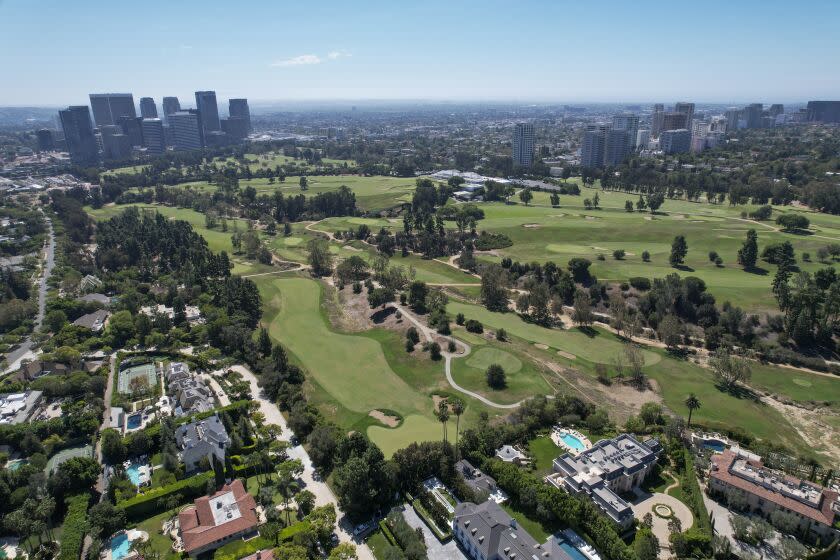 An aerial photo is taken during the First Look for the US Open Championship.