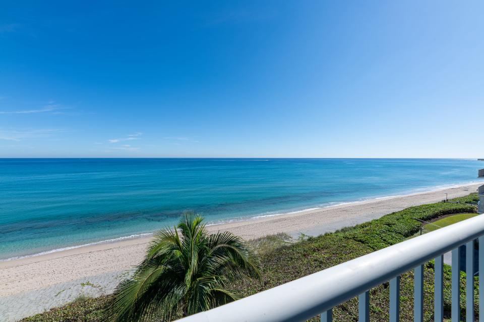 A view from the balcony offers a view of the sparkling Atlantic Ocean.