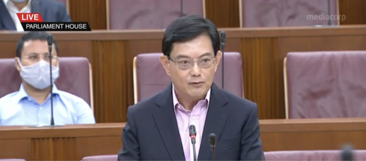 Finance Minister Heng Swee Keat announcing the Fortitude Budget in Parliament on 26 May. (Photo:YouTube screengrab)