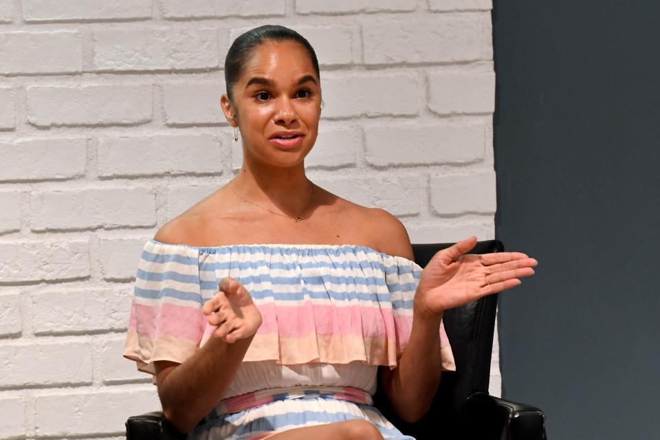 Misty Copeland, of the American Ballet Theatre, speaks during a session of the Southern California Ballet Intensive at the Camarillo Academy of Performing Arts on Friday, Aug. 4, 2023.