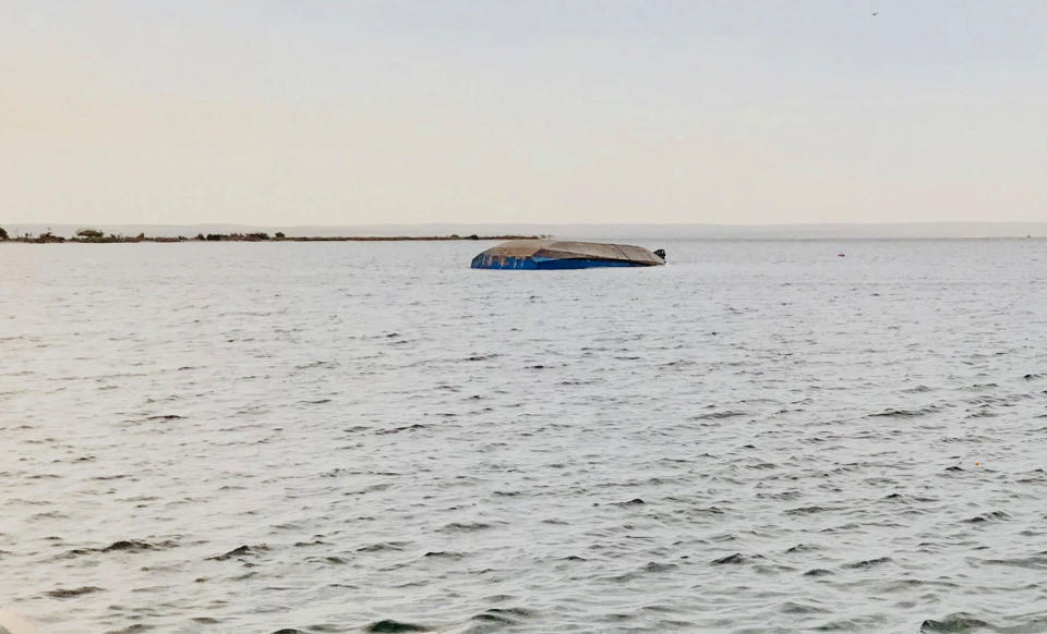 MV Nyerere who capsized is seen off the coast of Ukara Island in Lake Victoria, Tanzania, 22 September 2018. REUTERS / Jackson Njehia