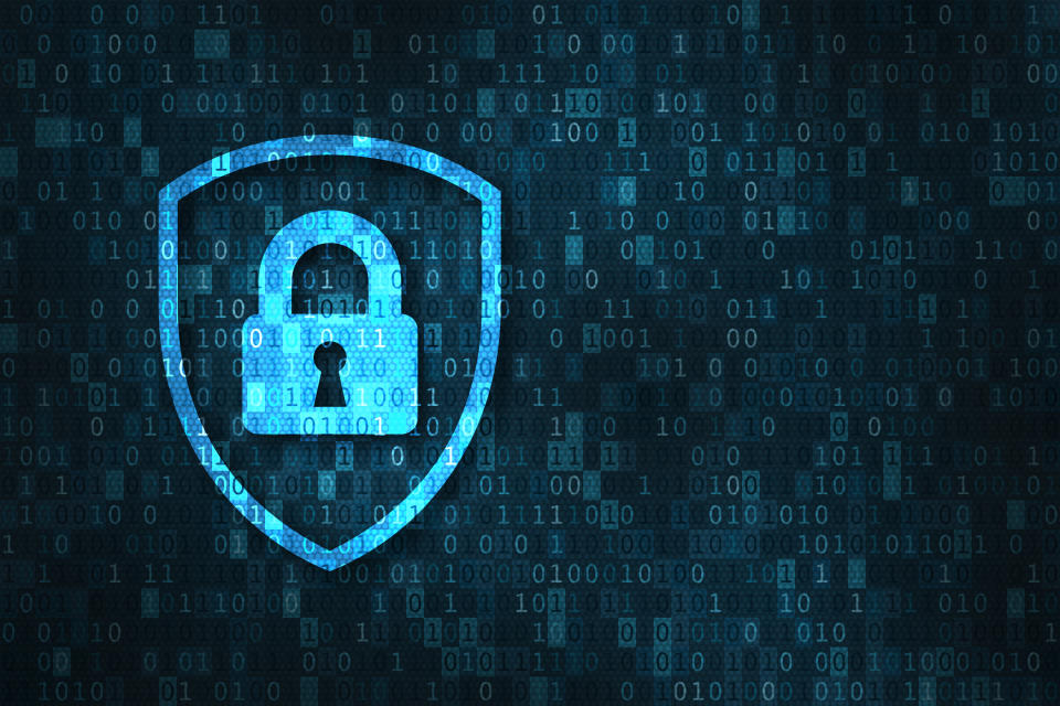 Picture of lock over binary code, signifying digital security.