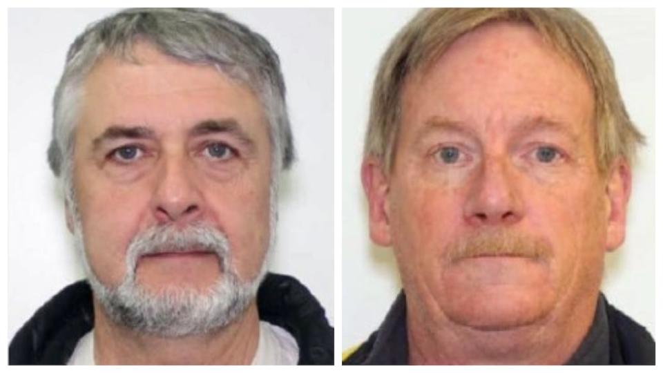 Edward Palacios, 64, left, and Sean Hancock, 59, right, were arrested last December for allegedly sexually assaulting a 12-year-old boy in 1983, Toronto police said.  (Toronto Police Service - image credit)