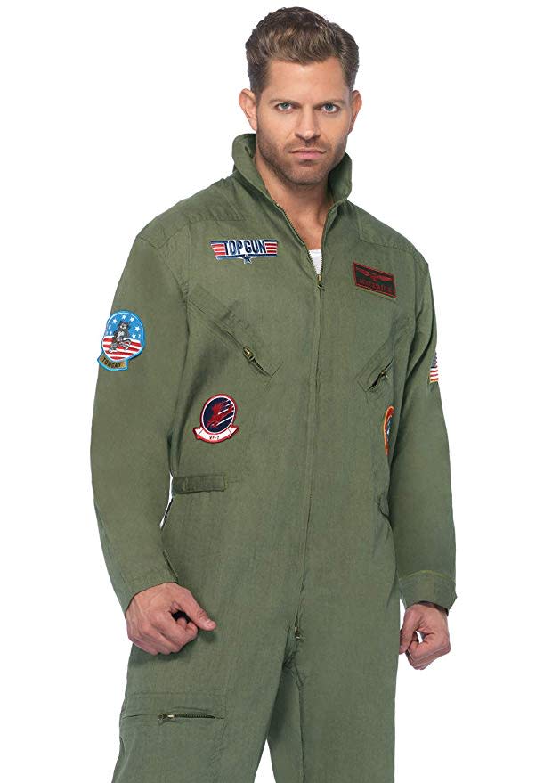man wearing a Top Gun flight suit costume