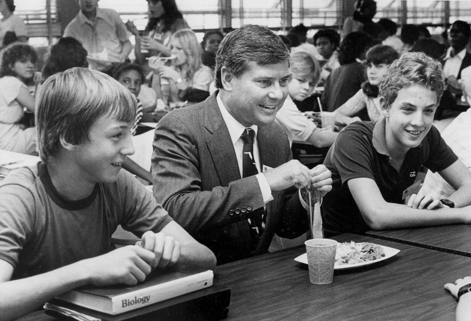 Then-Gov. Bob Graham eats lunch with students at Stanton College Preparatory School in 1982.