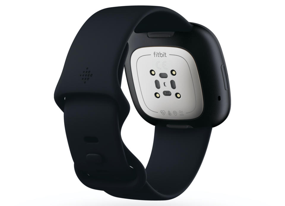 The rear sensor of the Fitbit Sense can measure your body temperature and more. (Image: Fitbit)