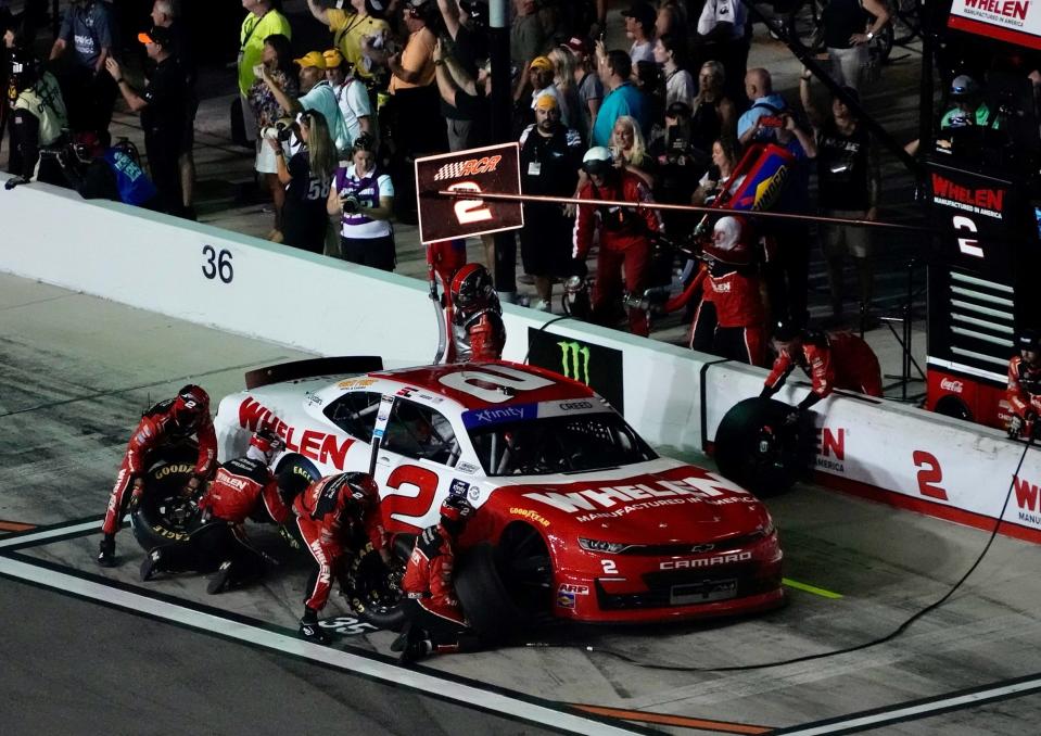 Sheldon Creed comes in for a pit stop following a Stage 2 win on Friday in the Wawa 250 at Daytona.