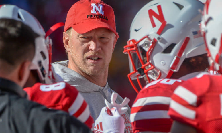 Scott Frost coaching Nebraska against Minnesota.