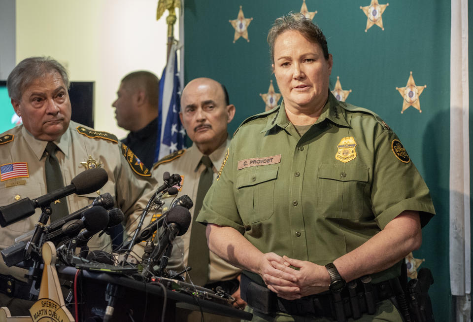 Chief of Border Patrol Carla L. Provost responds to questions about Juan David Ortiz on Monday, Sept. 17, 2018, at the Webb County Sheriff's office. (Danny Zaragoza/The Laredo Morning Times via AP)