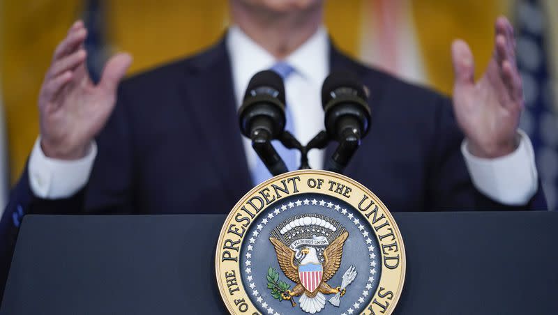 President Joe Biden, joined virtually by Australian Prime Minister Scott Morrison and British Prime Minister Boris Johnson, speaks about a national security initiative from the East Room of the White House in Washington, Wednesday, Sept. 15, 2021. Which Democrats could run for president if Biden can’t or decides not to run for another term?