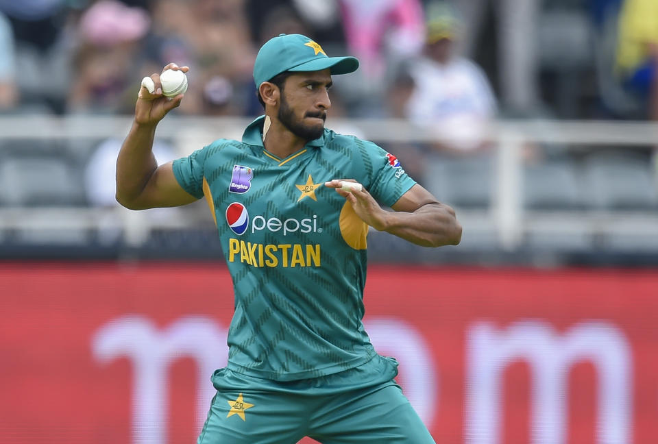 Pakistan's Hasan Ali fielding during the 2nd T20I cricket match between South Africa and Pakistan at Wanderers Stadium in Johannesburg, South Africa, Sunday, Feb, 3, 2019. (AP Photo/Christiaan Kotze)