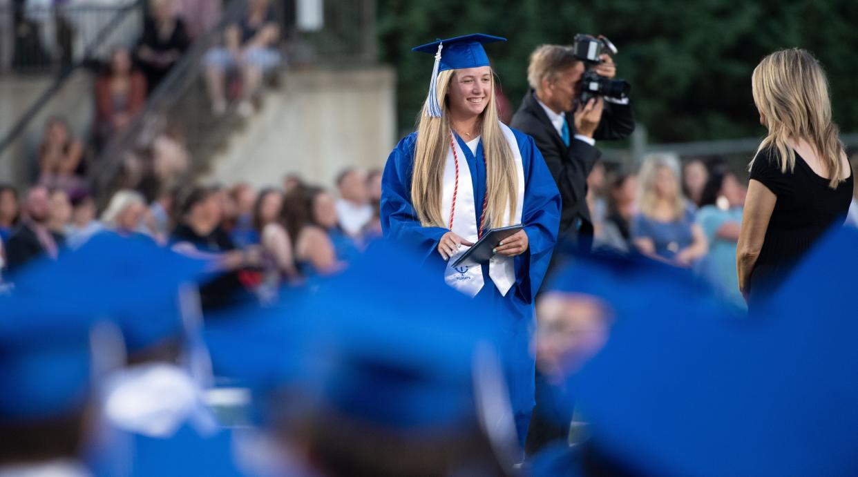 May 19, 2022; Northport, AL, USA; Tuscaloosa County High School celebrate the graduation of 343 seniors Thursday at the football stadium. Seniors receive their diplomas from the school administrators. Gary Cosby Jr.-The Tuscaloosa News