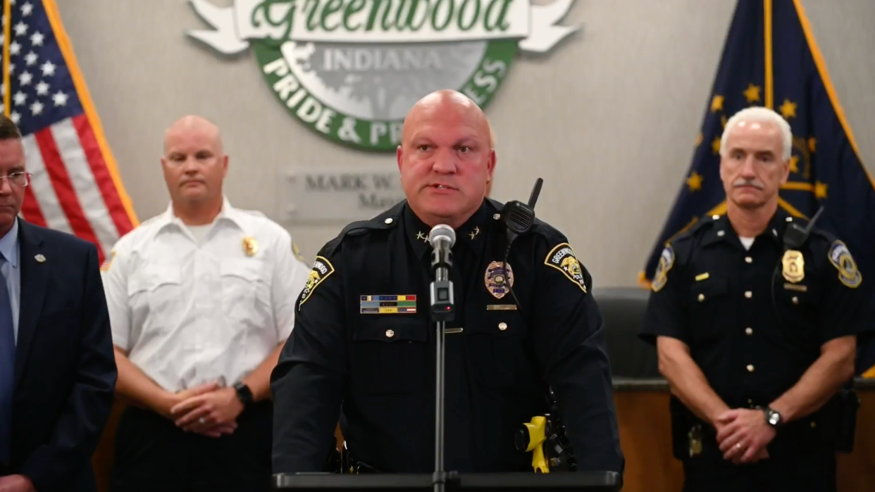 Greenwood Police Chief Jim Ison speaks during a press conference.