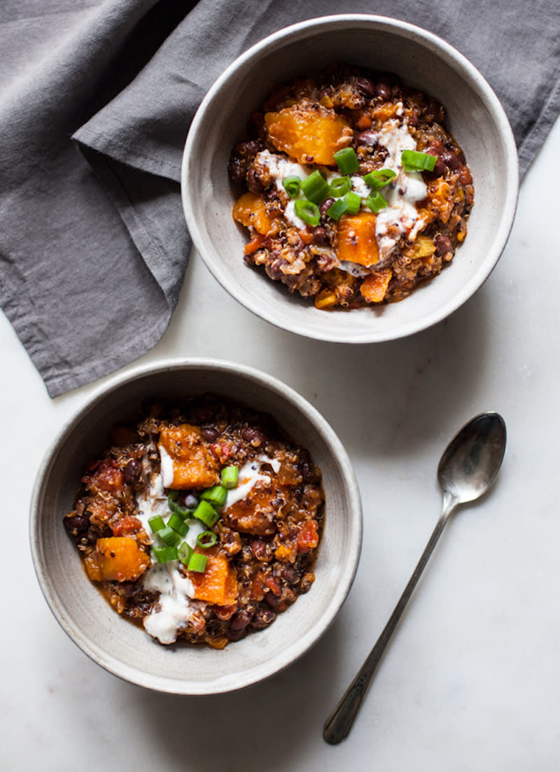 Slow Cooker Black Bean, Butternut Squash And Quinoa Chili