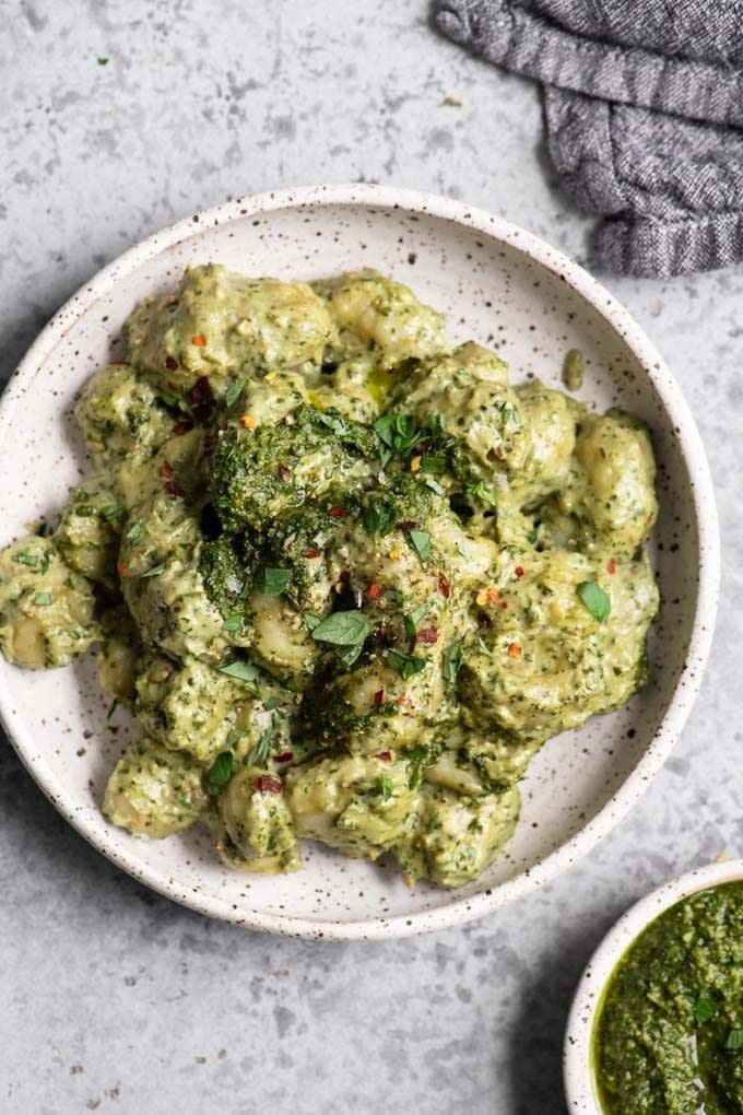 Vegan pesto gnocchi.