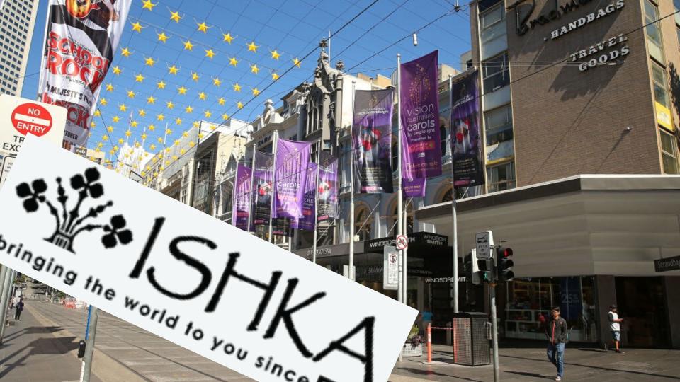 Pictured: Australian mall, Ishka logo. Images: Getty, Ishka