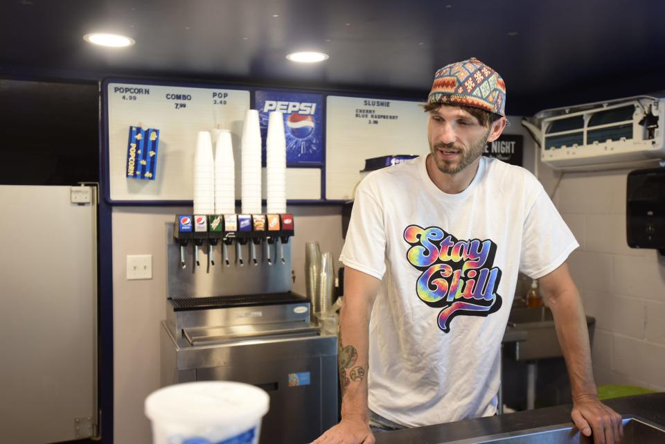 Owner Nathan Thorpe manages the inside of the concession stand at the Hi-Way Drive-In along Sanilac Road (M-46) in Carsonville on Thursday, June 23, 2022.