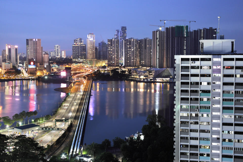 A picture of Johor and Singapore connected by the Causeway bridge.