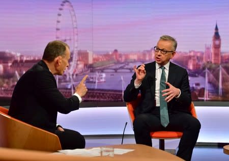 Michael Gove appears on BBC TV's The Andrew Marr Show in London