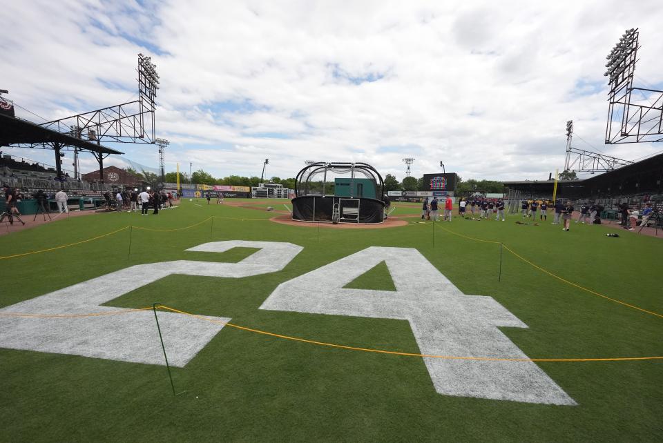 Willie Mays' No. 24 was painted behind home plate at Rickwood Field.