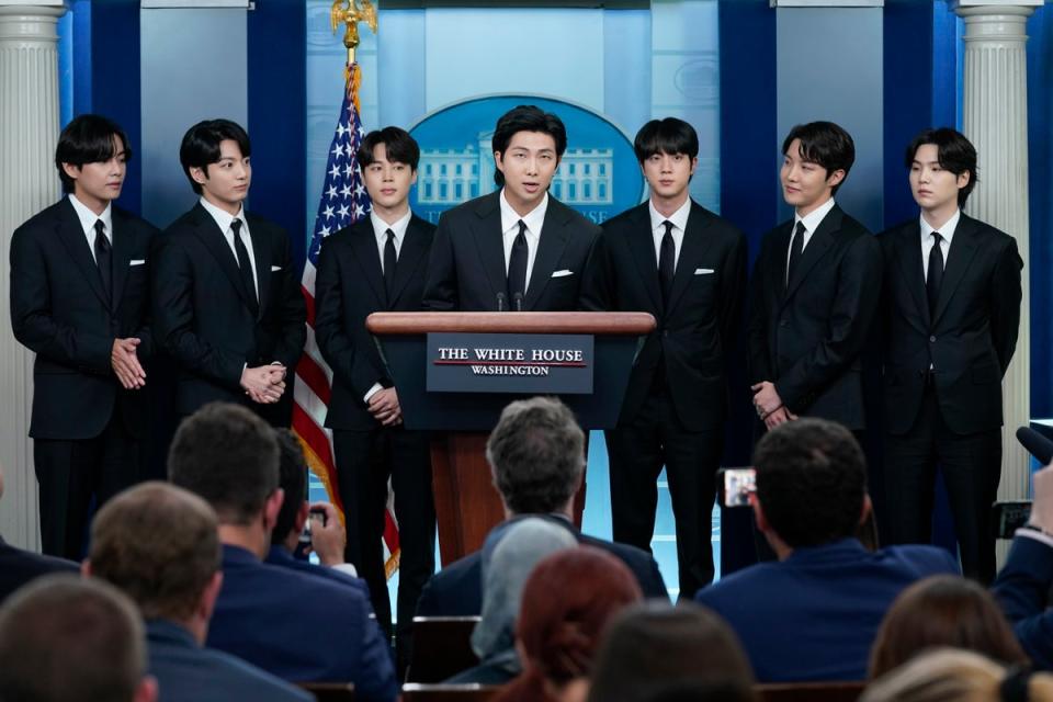 BTS deliver opening remarks on Asian hate crime at White House briefing (Evan Vucci/AP) (AP)